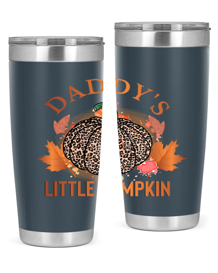 Daddys Little Pumpkin 67# 20oz tumbler featuring a festive fall design, made of stainless steel with a drink-thru lid.
