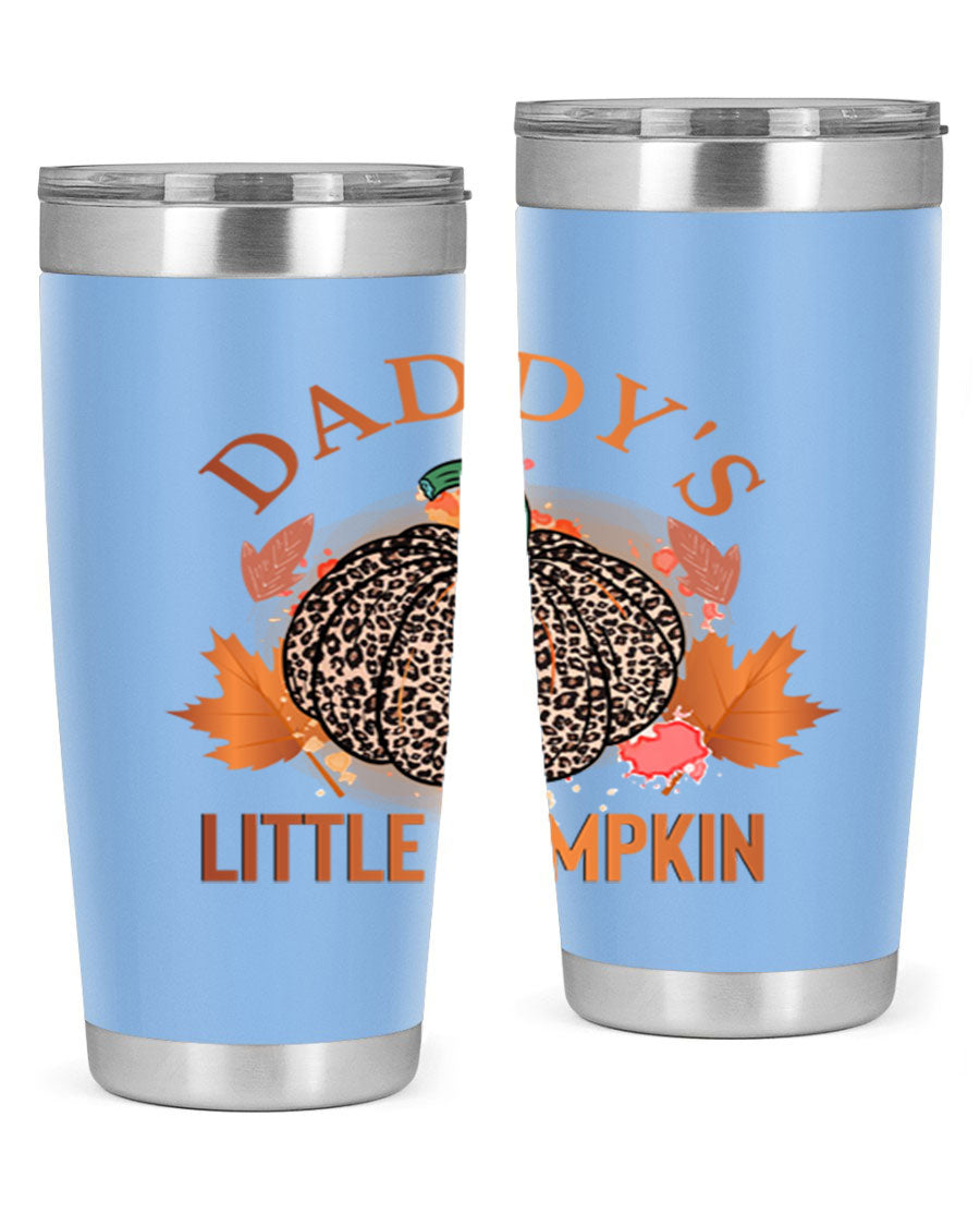 Daddys Little Pumpkin 67# 20oz tumbler featuring a festive fall design, made of stainless steel with a drink-thru lid.