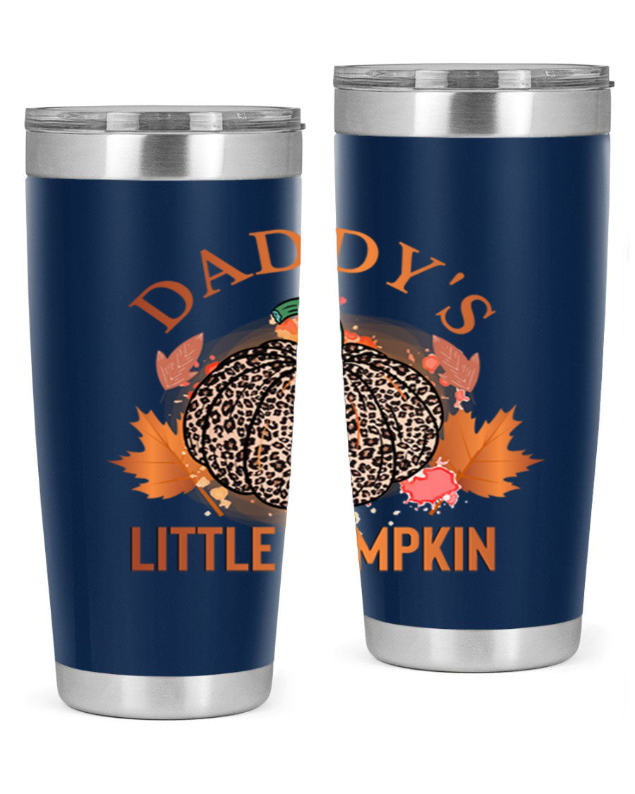 Daddys Little Pumpkin 67# 20oz tumbler featuring a festive fall design, made of stainless steel with a drink-thru lid.