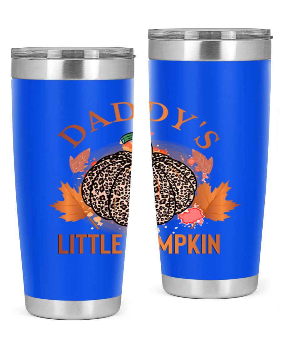 Daddys Little Pumpkin 67# 20oz tumbler featuring a festive fall design, made of stainless steel with a drink-thru lid.