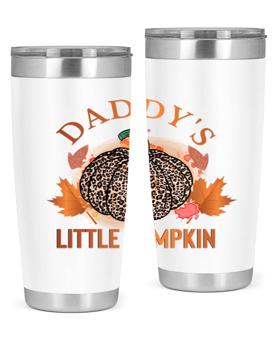 Daddys Little Pumpkin 67# 20oz tumbler featuring a festive fall design, made of stainless steel with a drink-thru lid.