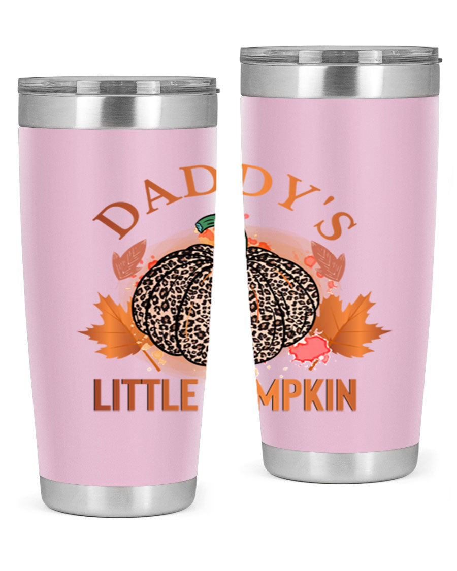 Daddys Little Pumpkin 67# 20oz tumbler featuring a festive fall design, made of stainless steel with a drink-thru lid.
