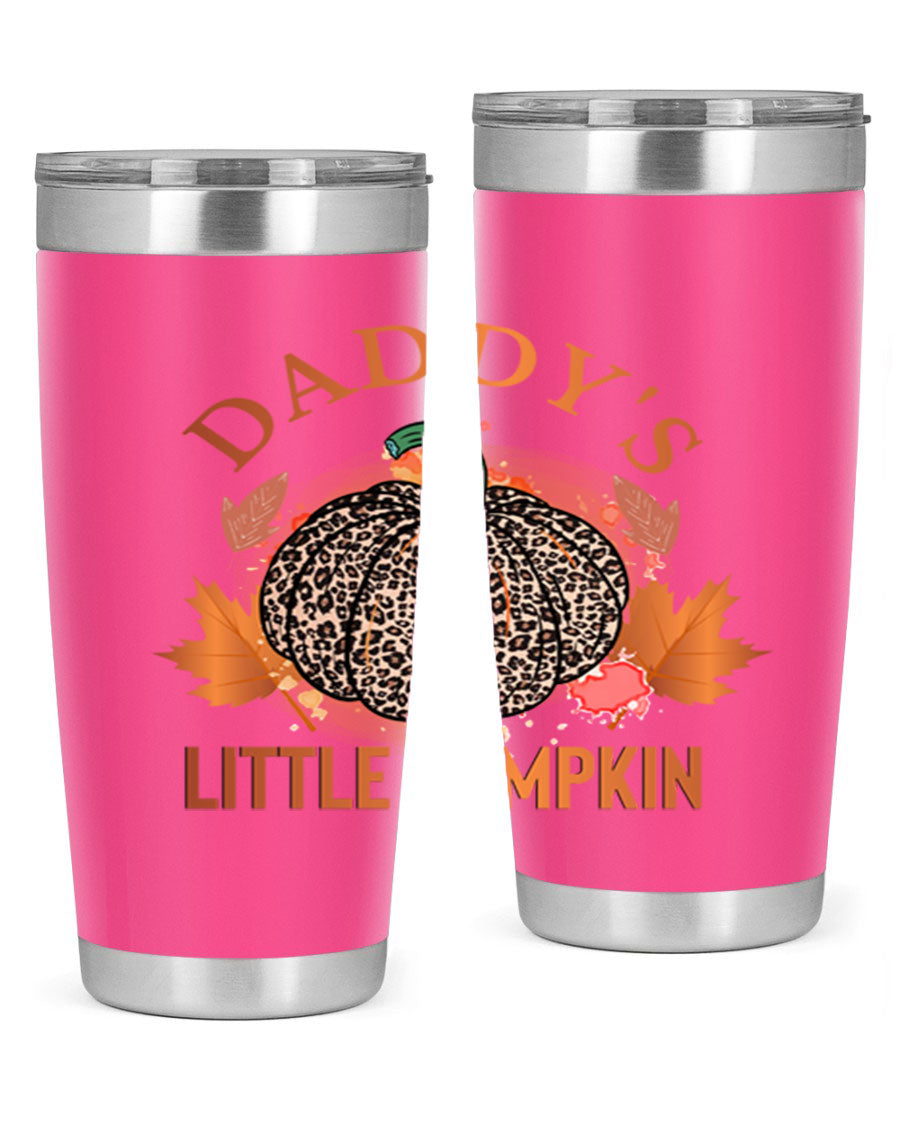 Daddys Little Pumpkin 67# 20oz tumbler featuring a festive fall design, made of stainless steel with a drink-thru lid.