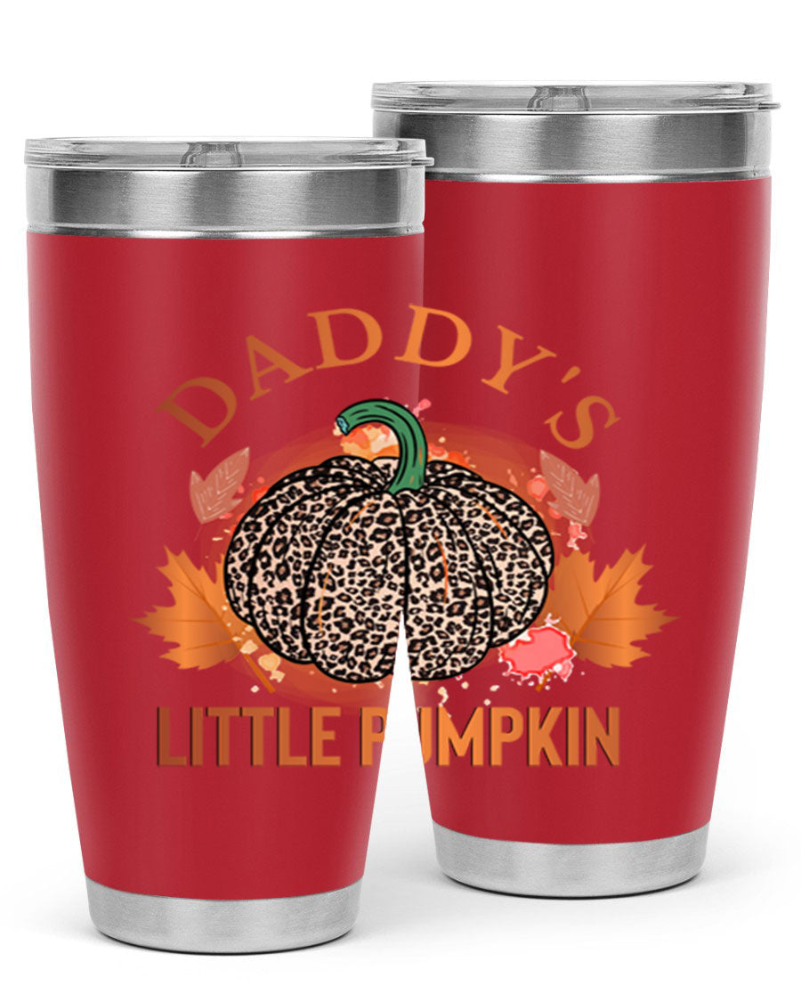 Daddys Little Pumpkin 67# 20oz tumbler featuring a festive fall design, made of stainless steel with a drink-thru lid.