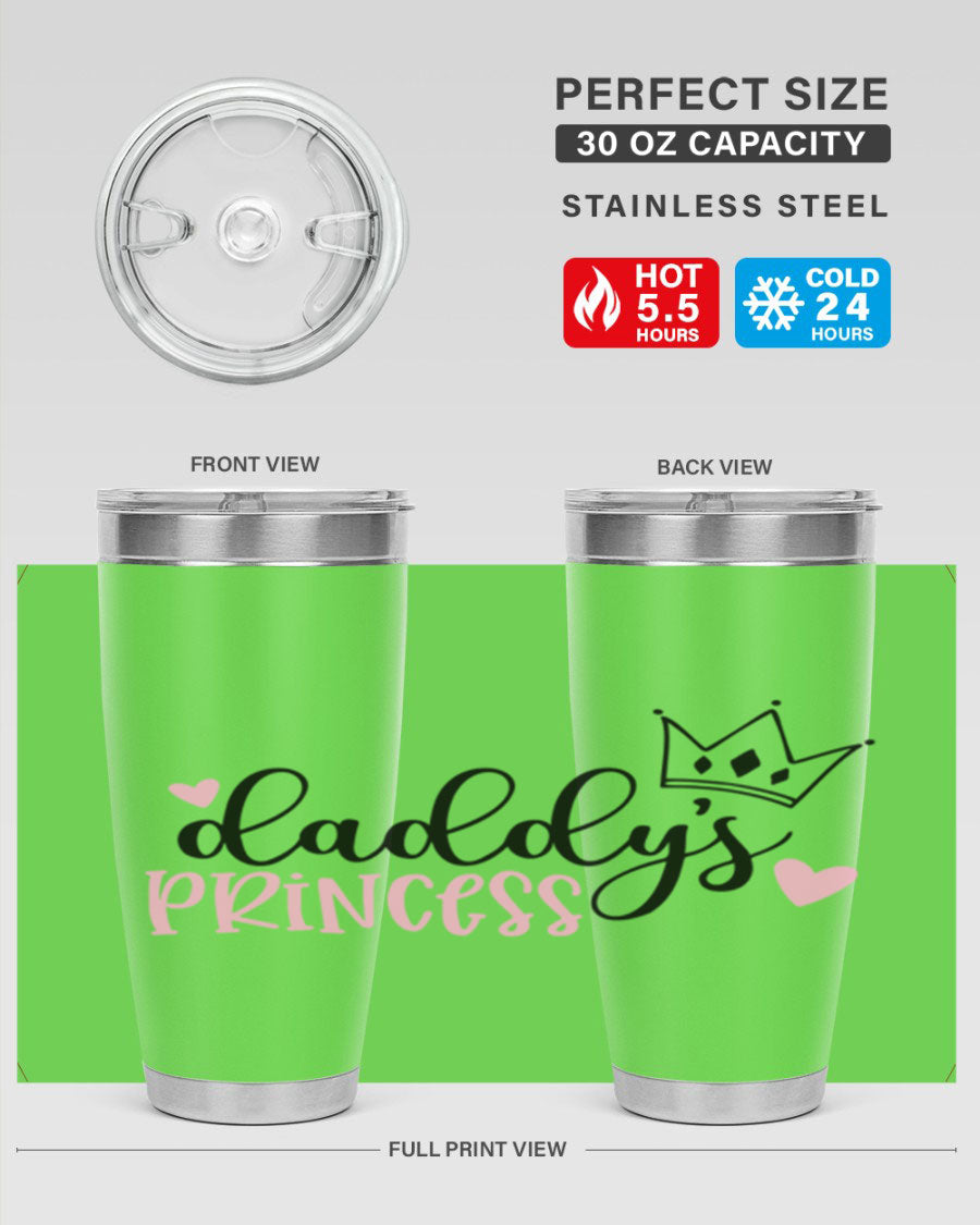 Daddys Princess Style 100# tumbler in stainless steel with a vibrant design, perfect for hot and cold beverages.
