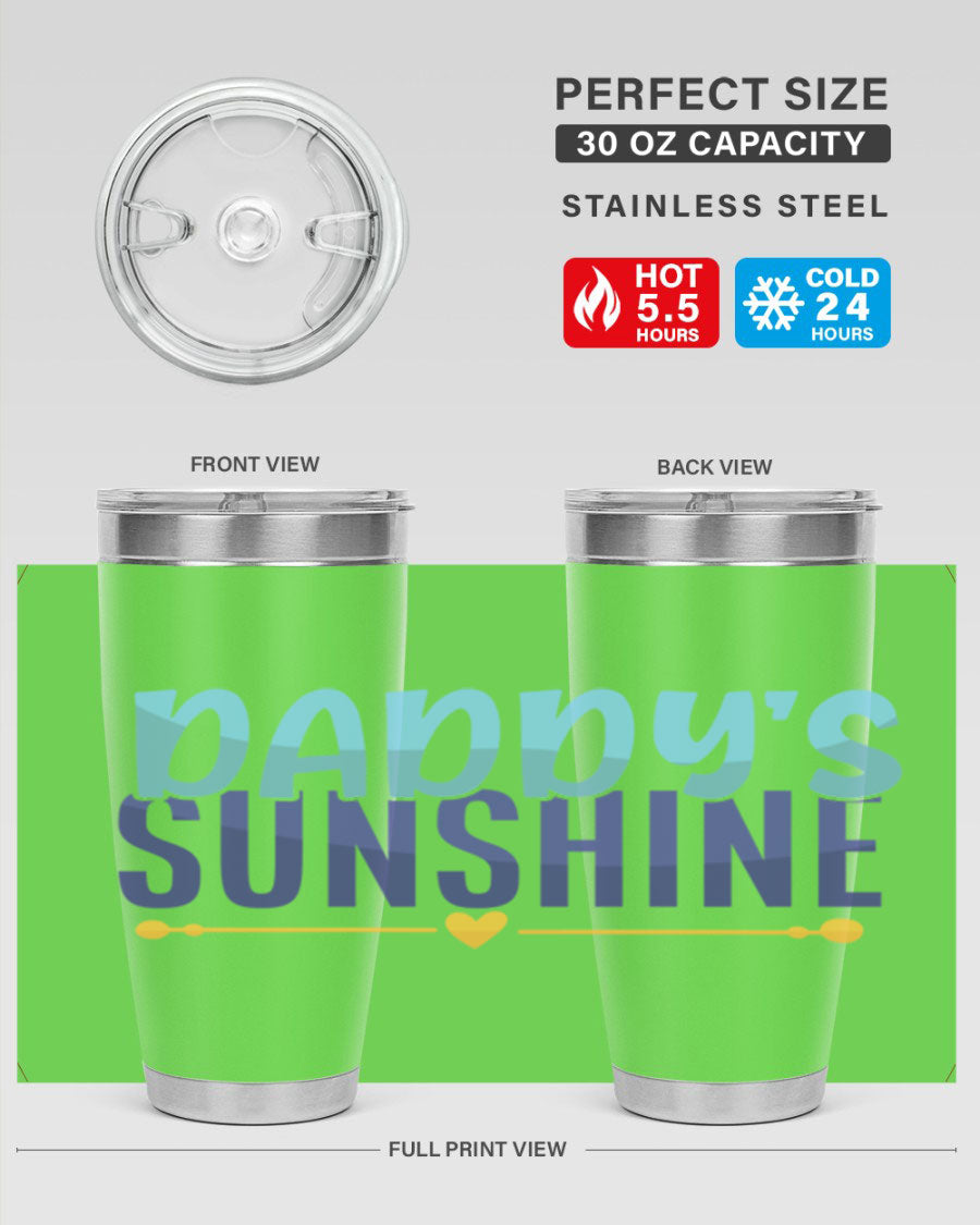 Daddys Sunshine Style 267# baby tumbler in stainless steel with a drink-thru lid, showcasing its sleek design and vibrant print.