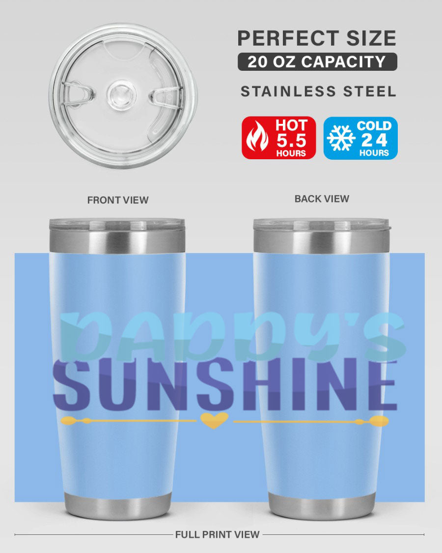 Daddys Sunshine Style 267# baby tumbler in stainless steel with a drink-thru lid, showcasing its sleek design and vibrant print.
