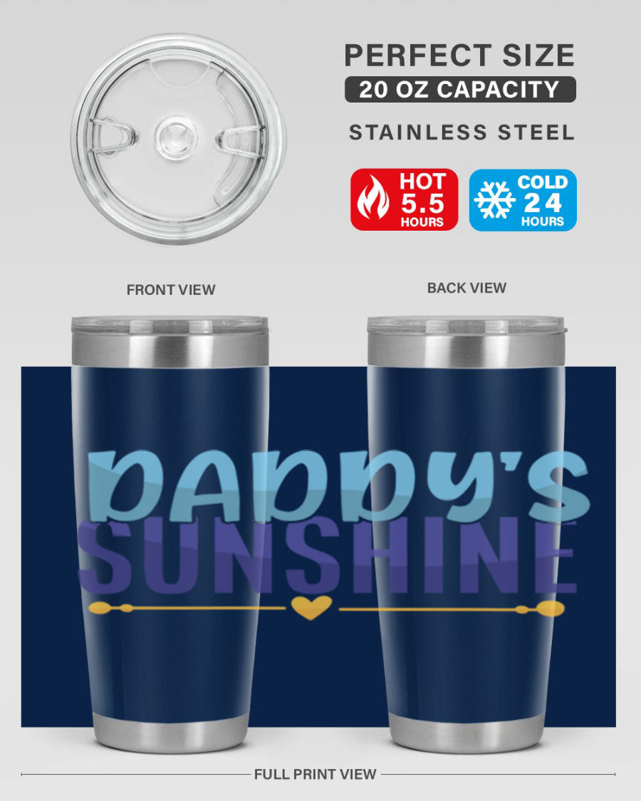 Daddys Sunshine Style 267# baby tumbler in stainless steel with a drink-thru lid, showcasing its sleek design and vibrant print.