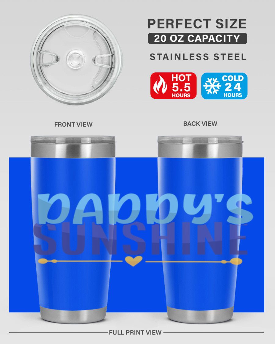 Daddys Sunshine Style 267# baby tumbler in stainless steel with a drink-thru lid, showcasing its sleek design and vibrant print.