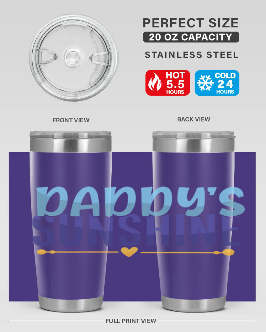 Daddys Sunshine Style 267# baby tumbler in stainless steel with a drink-thru lid, showcasing its sleek design and vibrant print.