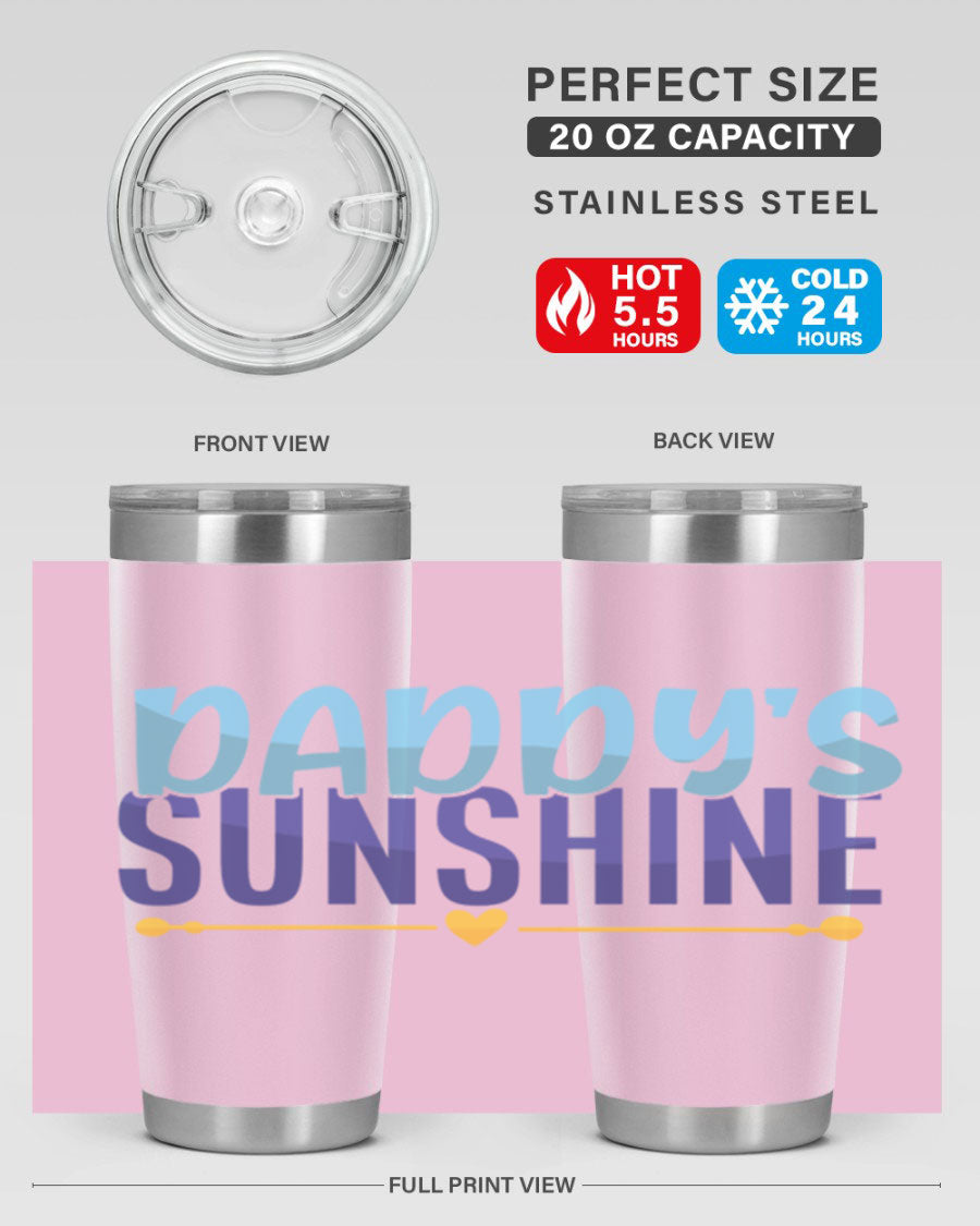 Daddys Sunshine Style 267# baby tumbler in stainless steel with a drink-thru lid, showcasing its sleek design and vibrant print.