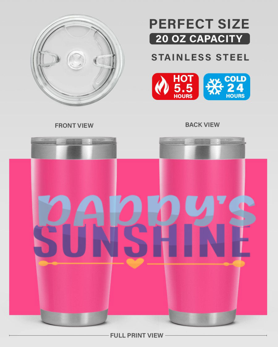 Daddys Sunshine Style 267# baby tumbler in stainless steel with a drink-thru lid, showcasing its sleek design and vibrant print.