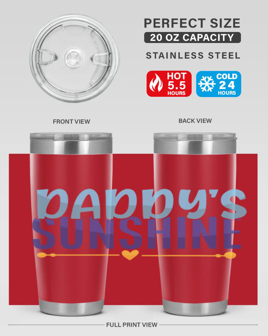 Daddys Sunshine Style 267# baby tumbler in stainless steel with a drink-thru lid, showcasing its sleek design and vibrant print.