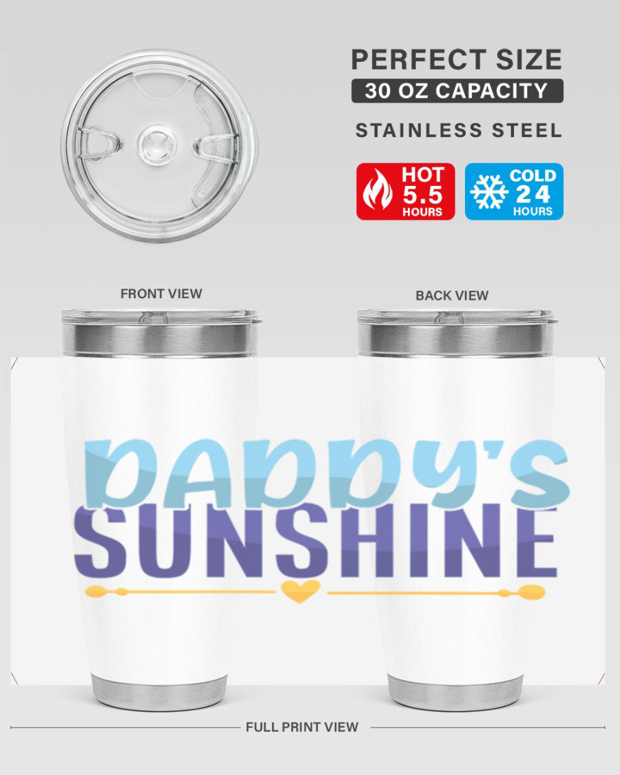 Daddys Sunshine Style 267# baby tumbler in stainless steel with a drink-thru lid, showcasing its sleek design and vibrant print.