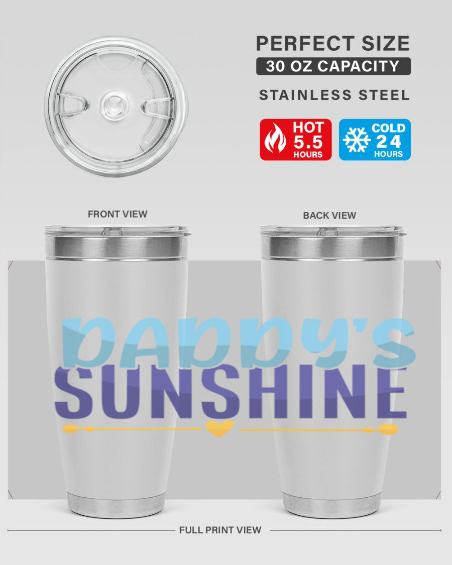 Daddys Sunshine Style 267# baby tumbler in stainless steel with a drink-thru lid, showcasing its sleek design and vibrant print.