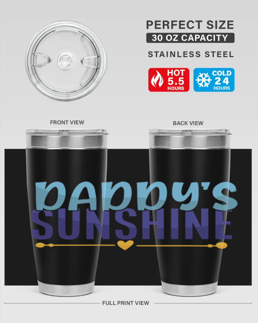Daddys Sunshine Style 267# baby tumbler in stainless steel with a drink-thru lid, showcasing its sleek design and vibrant print.