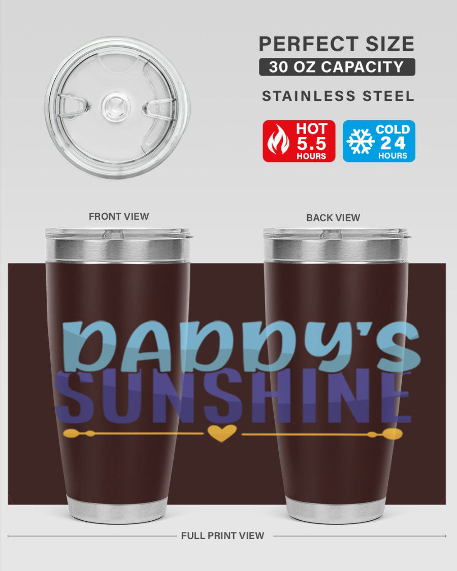 Daddys Sunshine Style 267# baby tumbler in stainless steel with a drink-thru lid, showcasing its sleek design and vibrant print.