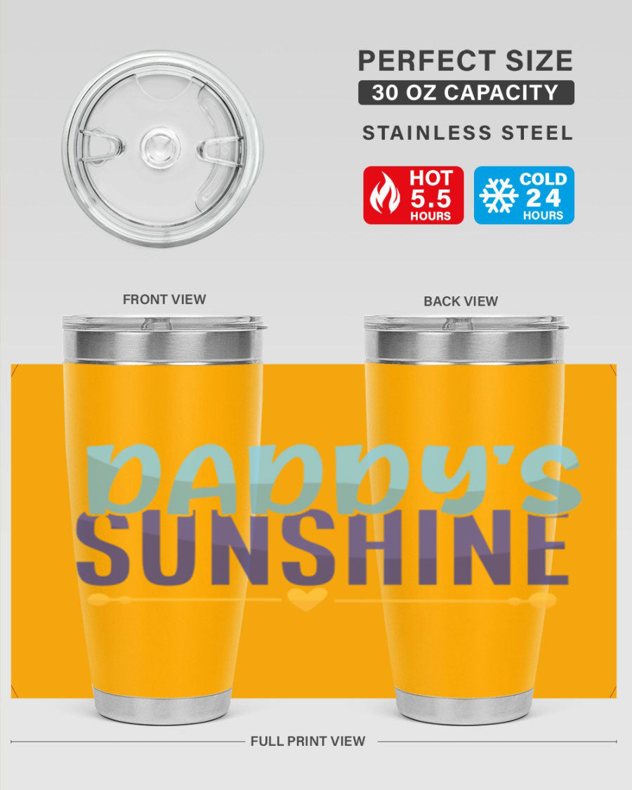 Daddys Sunshine Style 267# baby tumbler in stainless steel with a drink-thru lid, showcasing its sleek design and vibrant print.