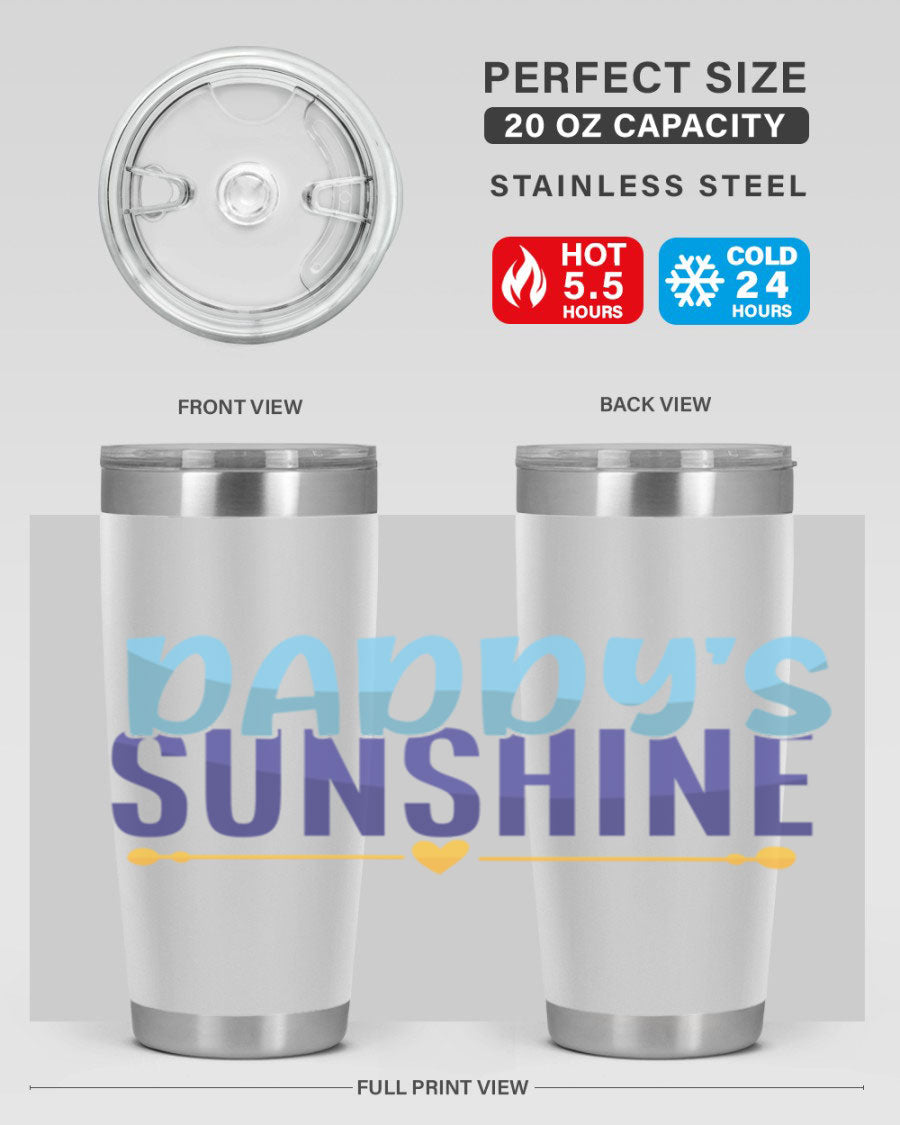 Daddys Sunshine Style 267# baby tumbler in stainless steel with a drink-thru lid, showcasing its sleek design and vibrant print.