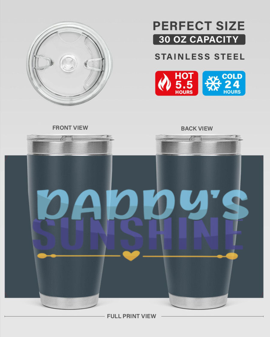 Daddys Sunshine Style 267# baby tumbler in stainless steel with a drink-thru lid, showcasing its sleek design and vibrant print.