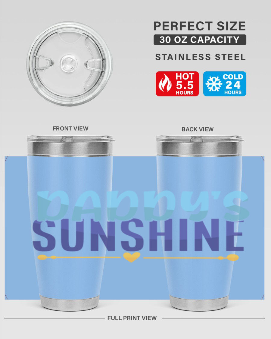 Daddys Sunshine Style 267# baby tumbler in stainless steel with a drink-thru lid, showcasing its sleek design and vibrant print.