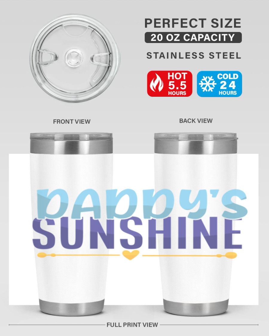 Daddys Sunshine Style 267# baby tumbler in stainless steel with a drink-thru lid, showcasing its sleek design and vibrant print.