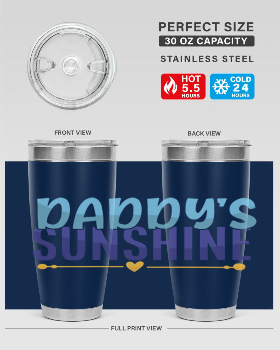 Daddys Sunshine Style 267# baby tumbler in stainless steel with a drink-thru lid, showcasing its sleek design and vibrant print.
