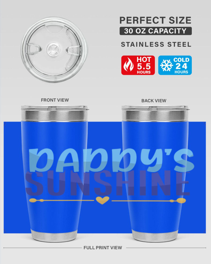 Daddys Sunshine Style 267# baby tumbler in stainless steel with a drink-thru lid, showcasing its sleek design and vibrant print.