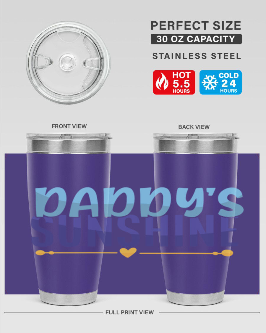 Daddys Sunshine Style 267# baby tumbler in stainless steel with a drink-thru lid, showcasing its sleek design and vibrant print.