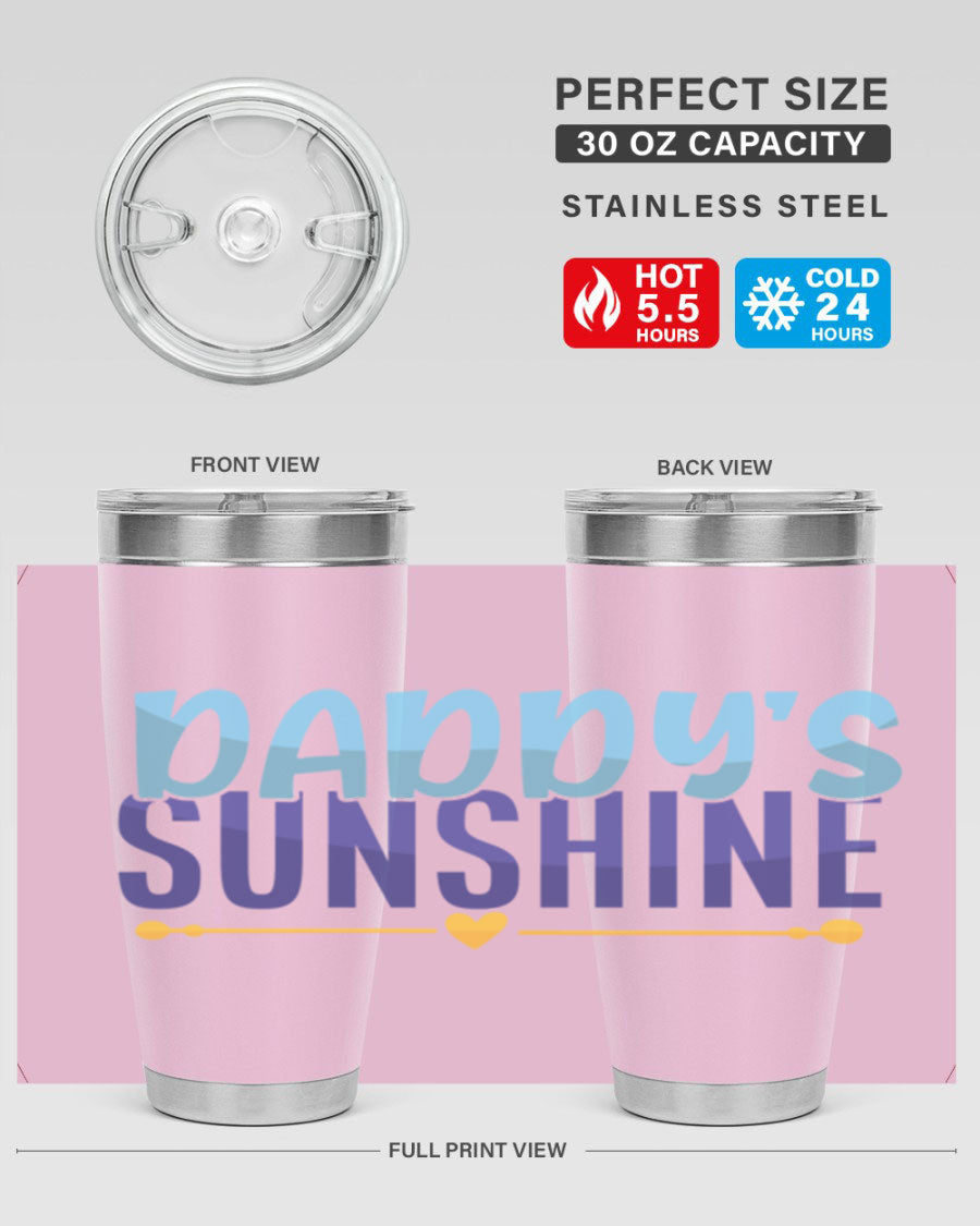 Daddys Sunshine Style 267# baby tumbler in stainless steel with a drink-thru lid, showcasing its sleek design and vibrant print.