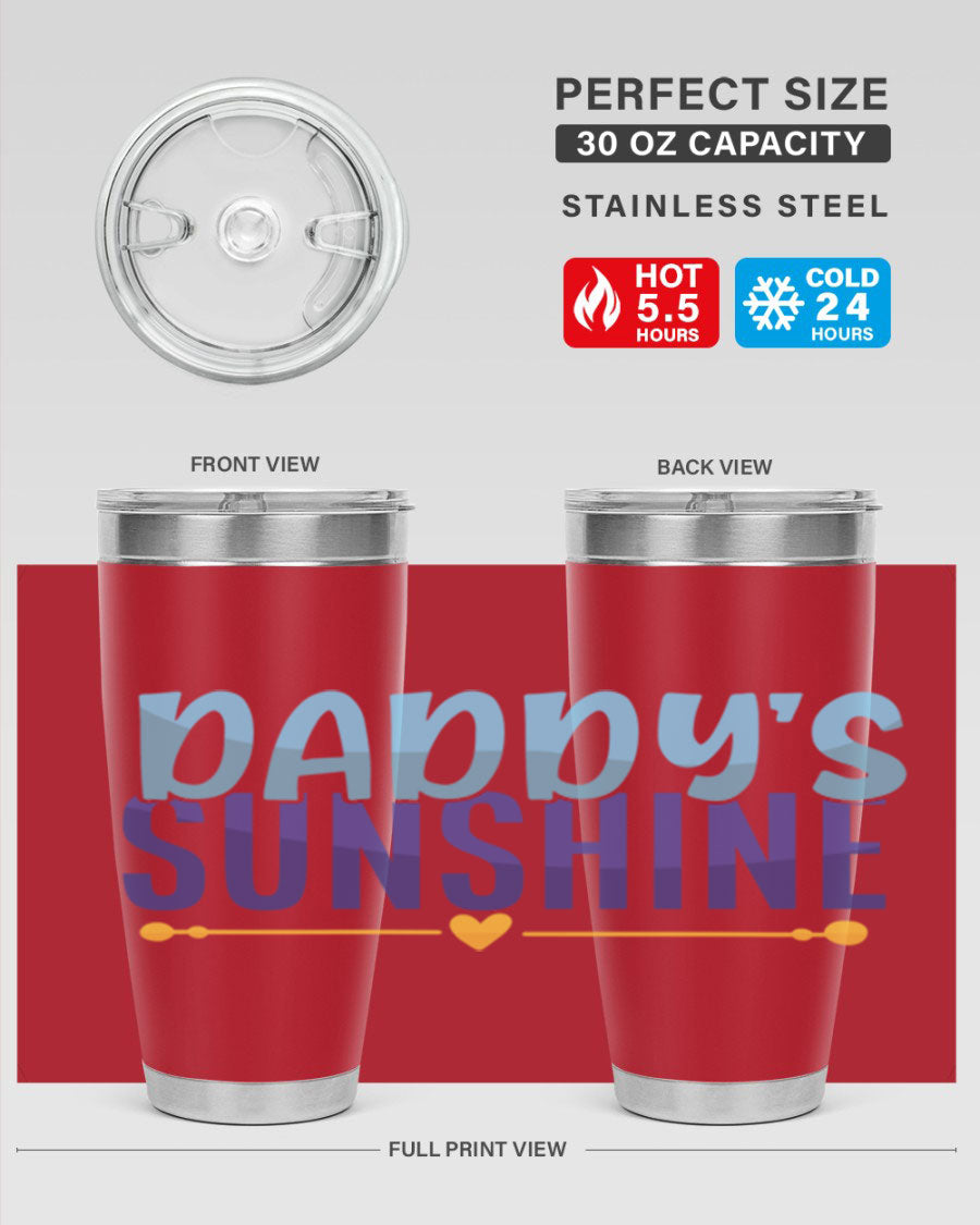 Daddys Sunshine Style 267# baby tumbler in stainless steel with a drink-thru lid, showcasing its sleek design and vibrant print.