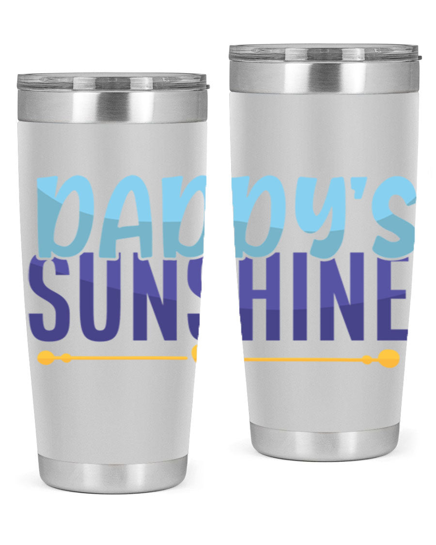 Daddys Sunshine Style 267# baby tumbler in stainless steel with a drink-thru lid, showcasing its sleek design and vibrant print.