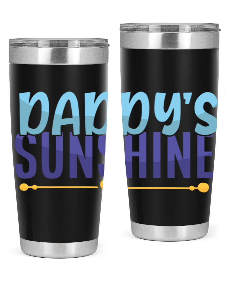 Daddys Sunshine Style 267# baby tumbler in stainless steel with a drink-thru lid, showcasing its sleek design and vibrant print.
