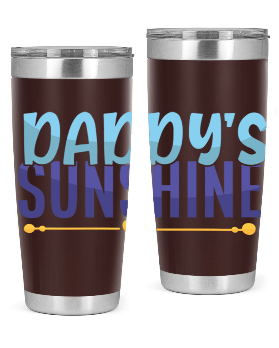 Daddys Sunshine Style 267# baby tumbler in stainless steel with a drink-thru lid, showcasing its sleek design and vibrant print.