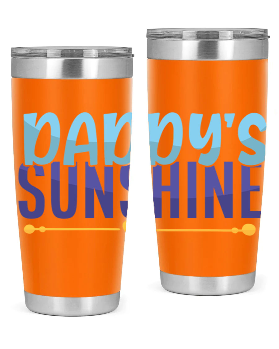 Daddys Sunshine Style 267# baby tumbler in stainless steel with a drink-thru lid, showcasing its sleek design and vibrant print.