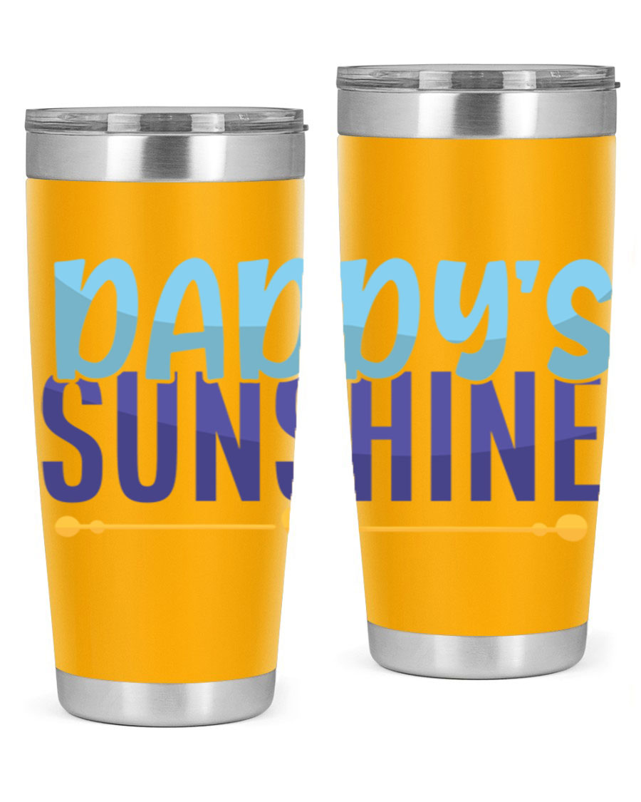 Daddys Sunshine Style 267# baby tumbler in stainless steel with a drink-thru lid, showcasing its sleek design and vibrant print.