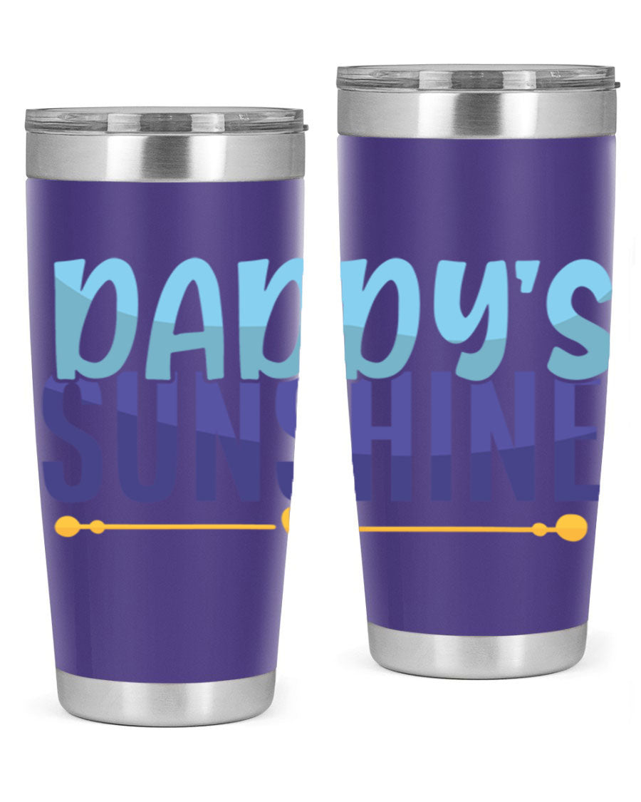 Daddys Sunshine Style 267# baby tumbler in stainless steel with a drink-thru lid, showcasing its sleek design and vibrant print.