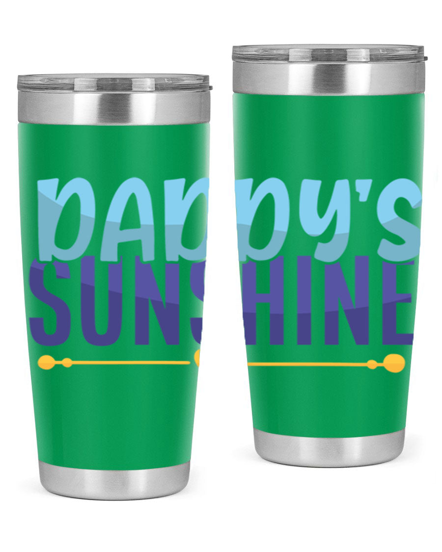 Daddys Sunshine Style 267# baby tumbler in stainless steel with a drink-thru lid, showcasing its sleek design and vibrant print.