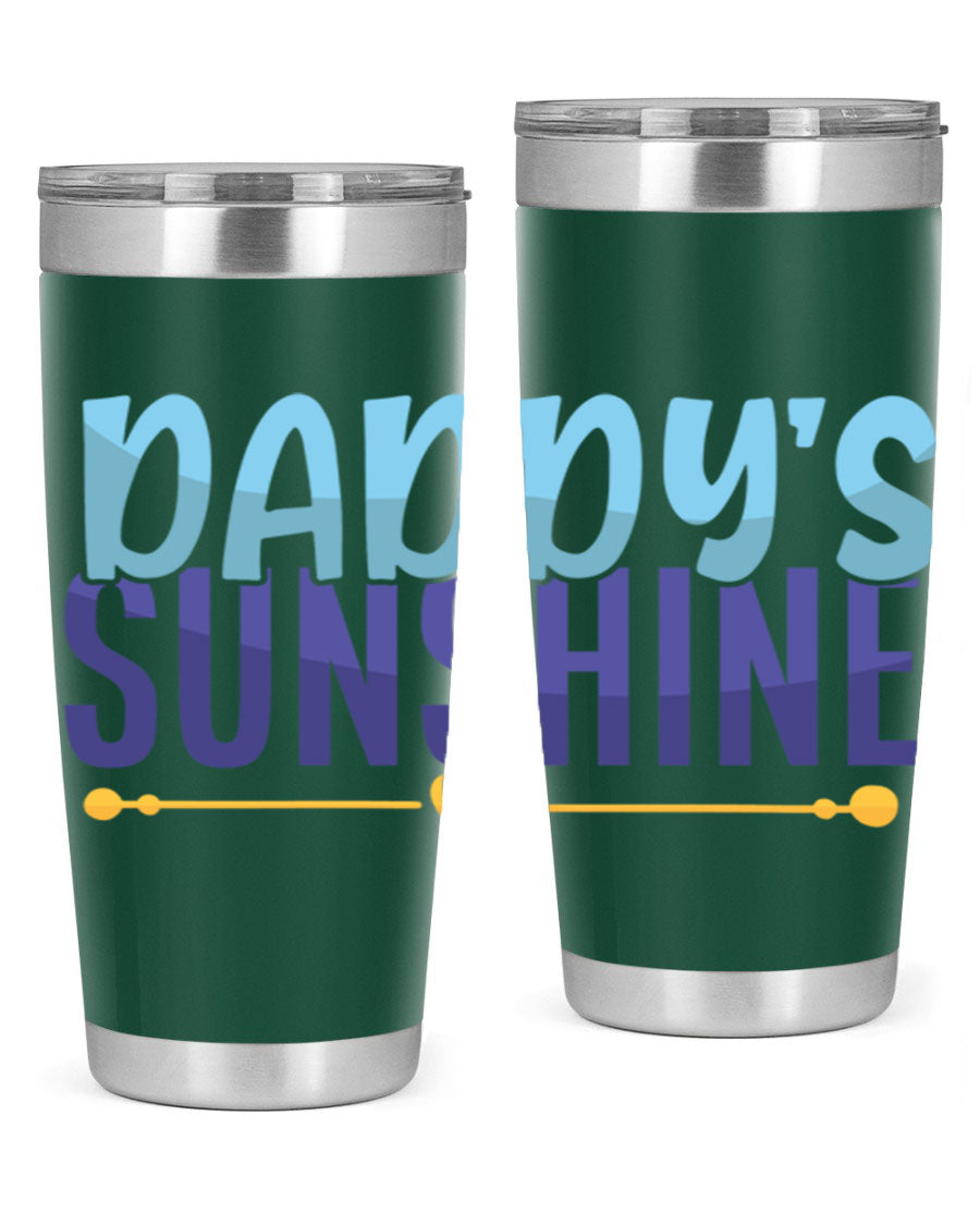 Daddys Sunshine Style 267# baby tumbler in stainless steel with a drink-thru lid, showcasing its sleek design and vibrant print.