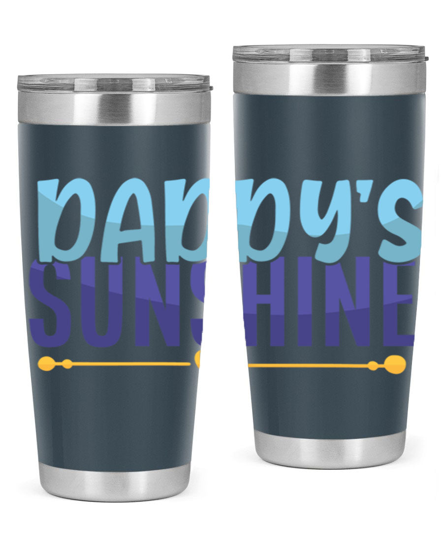 Daddys Sunshine Style 267# baby tumbler in stainless steel with a drink-thru lid, showcasing its sleek design and vibrant print.