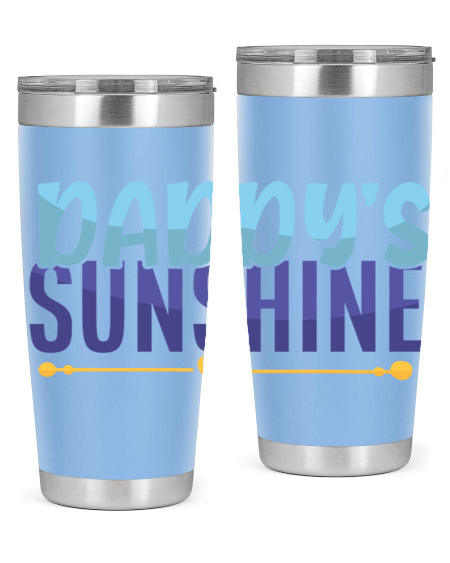 Daddys Sunshine Style 267# baby tumbler in stainless steel with a drink-thru lid, showcasing its sleek design and vibrant print.