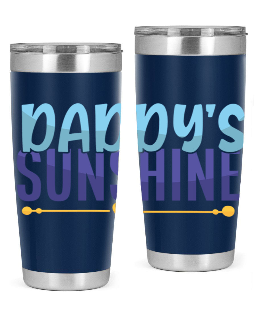 Daddys Sunshine Style 267# baby tumbler in stainless steel with a drink-thru lid, showcasing its sleek design and vibrant print.