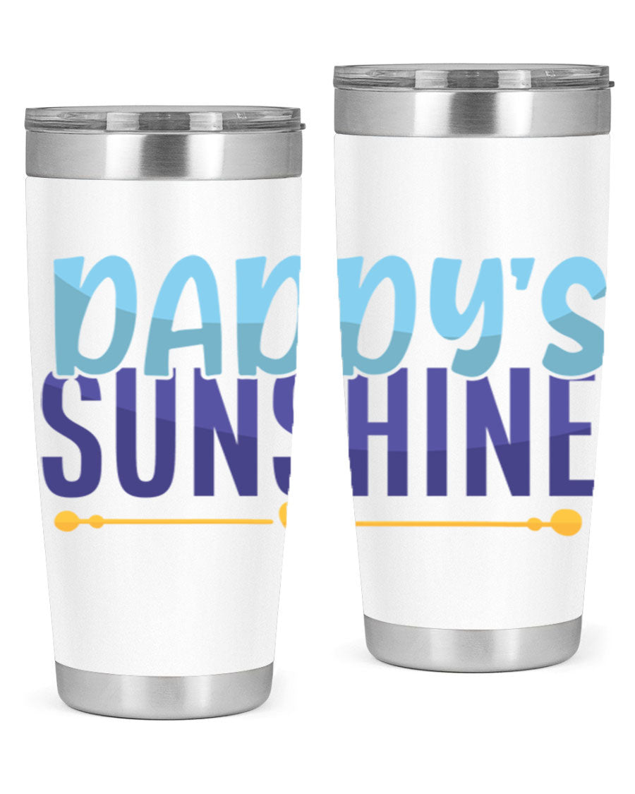 Daddys Sunshine Style 267# baby tumbler in stainless steel with a drink-thru lid, showcasing its sleek design and vibrant print.