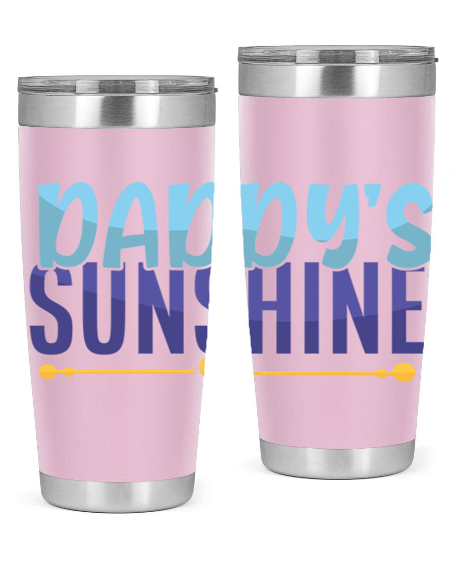 Daddys Sunshine Style 267# baby tumbler in stainless steel with a drink-thru lid, showcasing its sleek design and vibrant print.