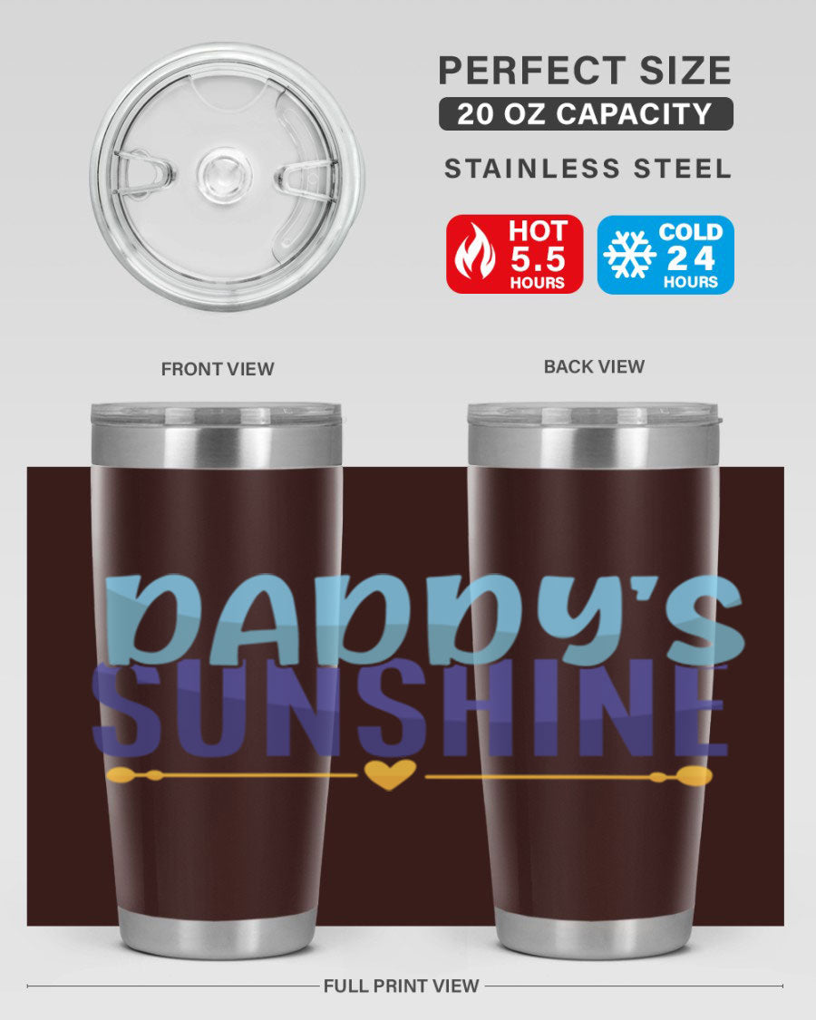 Daddys Sunshine Style 267# baby tumbler in stainless steel with a drink-thru lid, showcasing its sleek design and vibrant print.