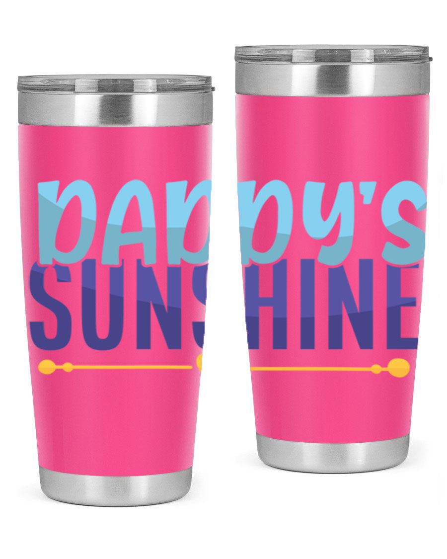 Daddys Sunshine Style 267# baby tumbler in stainless steel with a drink-thru lid, showcasing its sleek design and vibrant print.