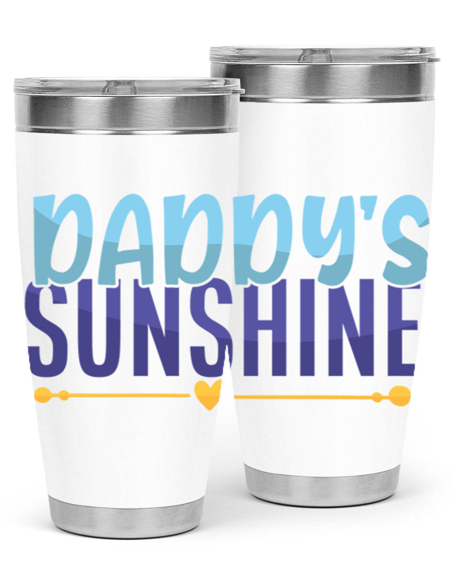 Daddys Sunshine Style 267# baby tumbler in stainless steel with a drink-thru lid, showcasing its sleek design and vibrant print.