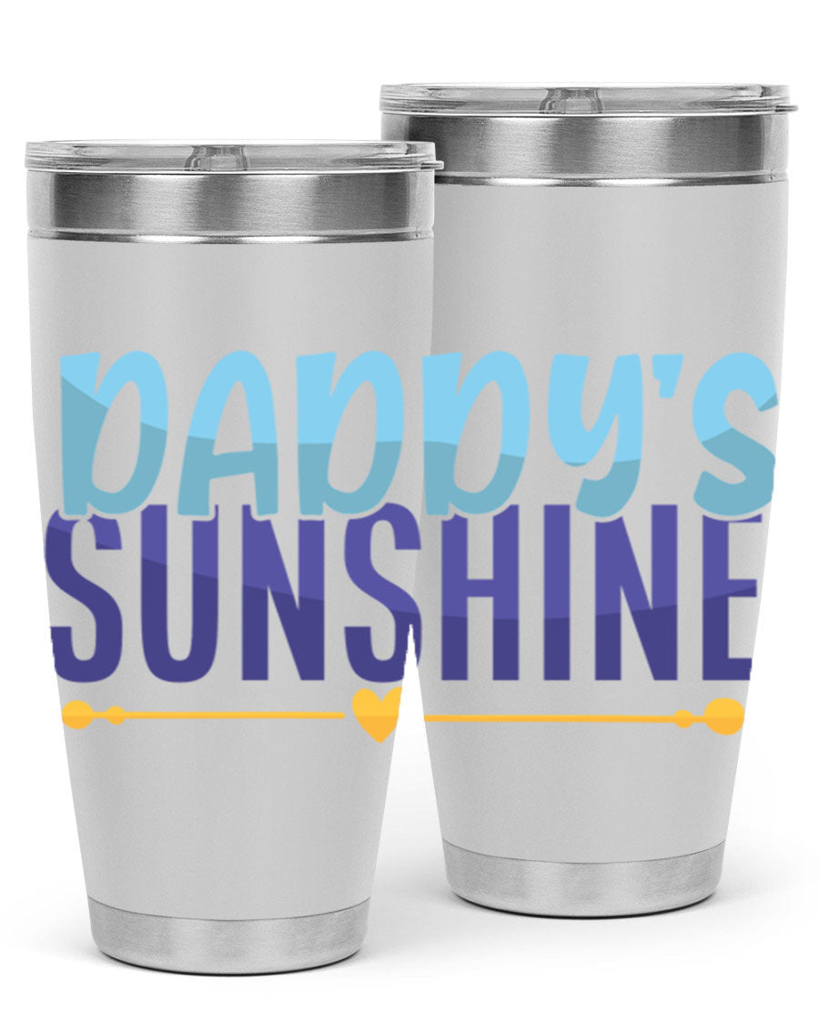 Daddys Sunshine Style 267# baby tumbler in stainless steel with a drink-thru lid, showcasing its sleek design and vibrant print.