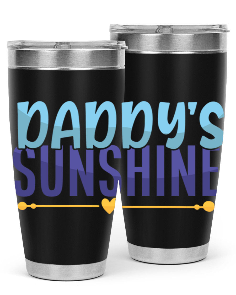 Daddys Sunshine Style 267# baby tumbler in stainless steel with a drink-thru lid, showcasing its sleek design and vibrant print.