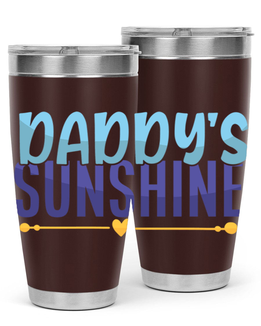 Daddys Sunshine Style 267# baby tumbler in stainless steel with a drink-thru lid, showcasing its sleek design and vibrant print.
